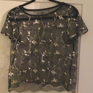Black lace embroidered top